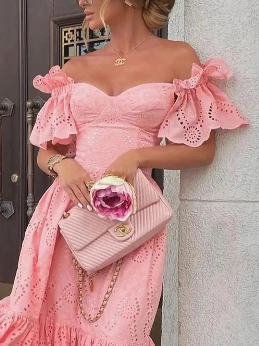 Dress Women Off Shoulder Mid Length Dresses Solid Dot Sexy Splice Tight High Waist V Neck A Line Elegant Slim Fit Vestidos — image 2