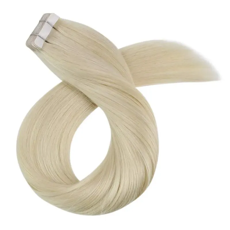 Moresoo Human Hair Extensions Tape in Invisible Balayage Hair Extensions 50G Machine Remy Straight Tape in Natural Straight Hair