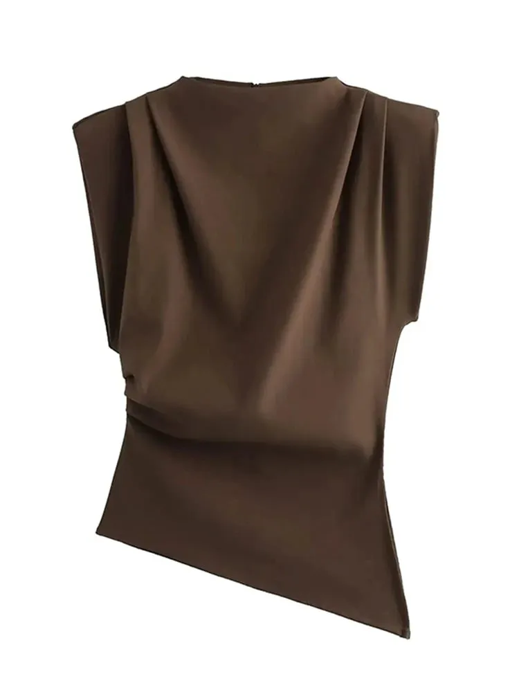 New European and American fashion simple pleated decorative shoulderless top — image 5