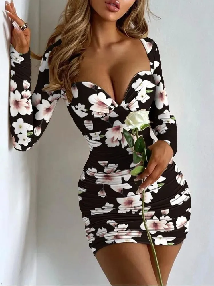 Sexy Package Hip Slim Mini Dress Printed Low Cut Bodycon Party Night Club Dresses For Women Fashion Trendy Tight Short Vestidos — image 3