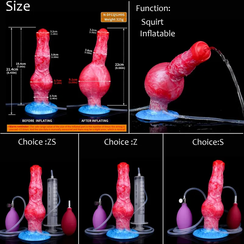 실리콘 풍선 사정 매듭 딜도 조정 가능한 둘레 분출 판타지 말 페니스 성인 섹스 토이 항문 확장기