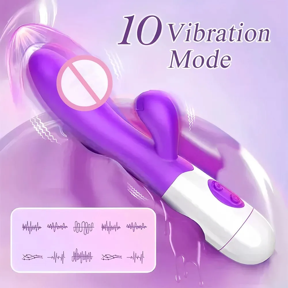 Arnab Vibrator G-Spot Silicone Dildo Dual Vibrating Clitoris Stimulator 10 Kelajuan Mainan Seks Kalis Air Boleh Dicas semula untuk Wanita — image 2