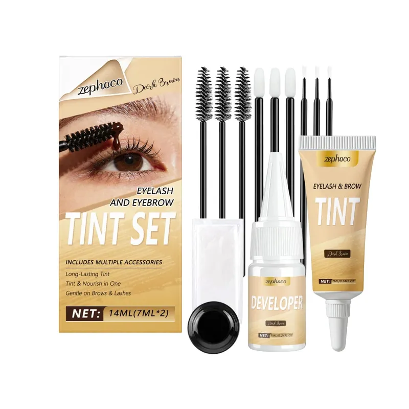 Kit de tinte de pestañas y cejas 2 en 1, juego de tinte de Color para cejas semipermanente profesional DIY, uso en salón en casa, negro intenso, 1 Juego — image 8