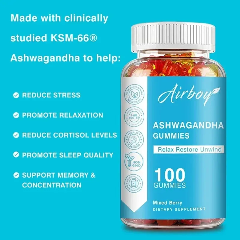 Ashwagandha Gummies - Anti-oxidation Supports Stress Relief Mood Energy & Thyroid Health