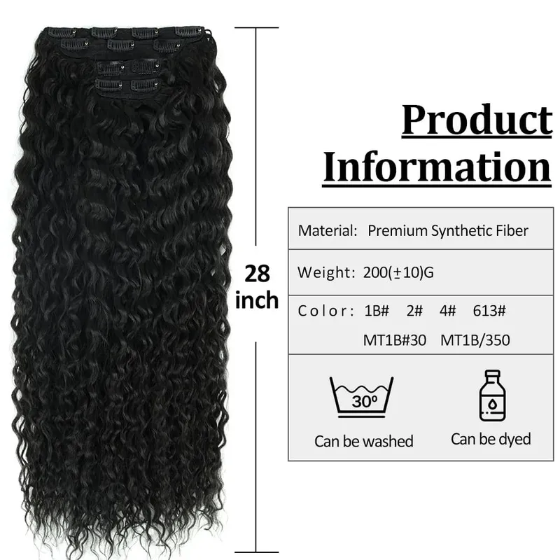 Synthetic Clip In Fitting Extension Full Head Long Kinky Curly Wig Fake False Hair Pieces Clip-on Black Brown Hairpin For Women — image 5