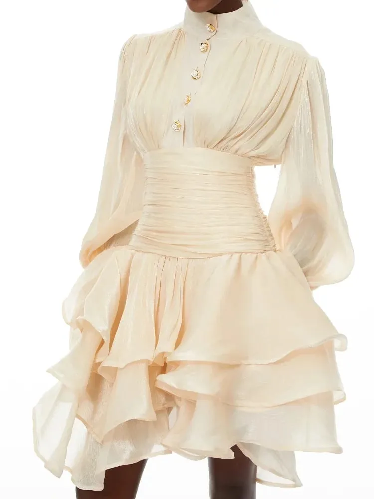 Schickes viktorianisch inspiriertes Minikleid für Damen, Puffärmel, gerüscht, abgestuft, romantisch, Cottagecore-Partykleider, 2026, trendiges, elegantes Outfit — image 2