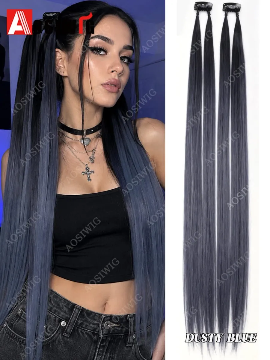 Sambungan Rambut Klip BB Warna-warni Helai Serlahkan Klip Dalam Potongan Rambut Lurus Sintetik untuk Pesta Pesta Wanita Penggayaan Rambut Harian — image 8