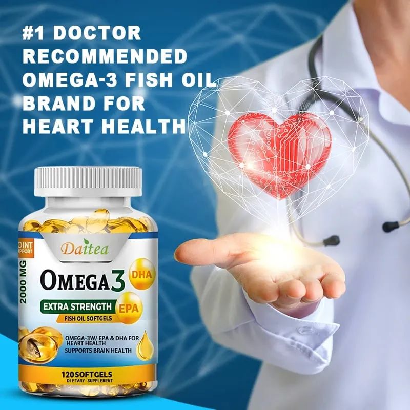 Daitea Omega 3 Olio di Pesce – EPA e DHA 2000 Mg – 60/120 Capsule – Salute generale e supporto immunitario Non OGM Senza glutine