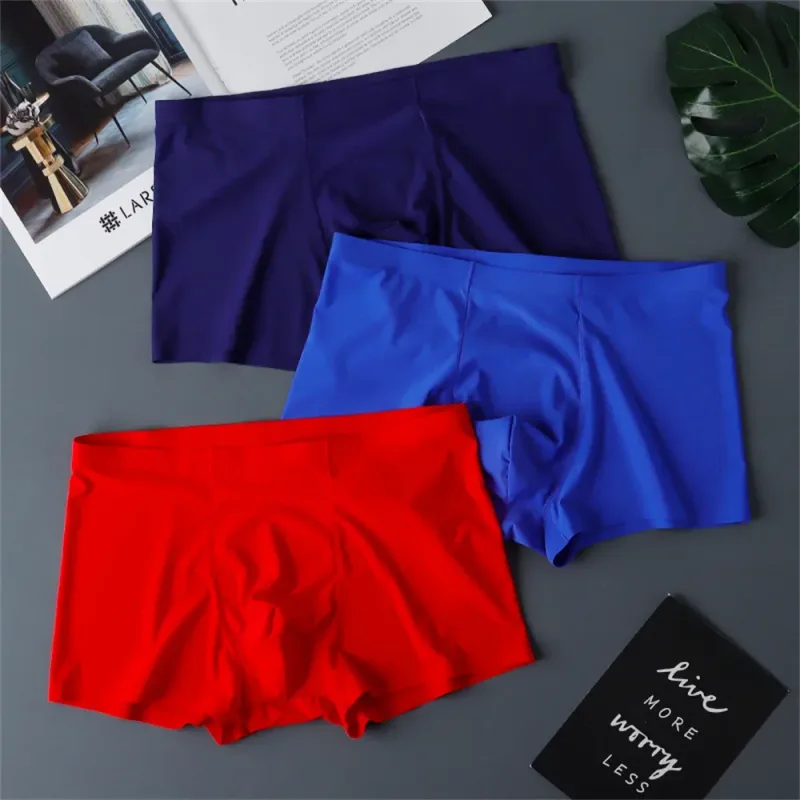 3PCS High Quality Men's Ice Silk Underwear Summer Thin Breathable Seamless Panties Sexy Male Underpants Plus Size