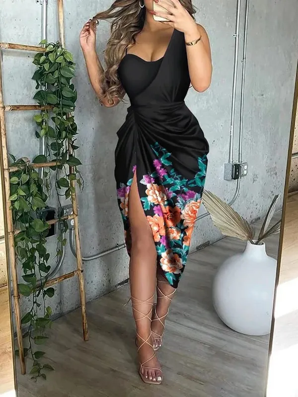 2026 Summer Women Sexy Dress One Shoulder Irregular Office Lady Smocked Slit Fashion Sequin Sewing Slim Fit Party Skirt — image 13