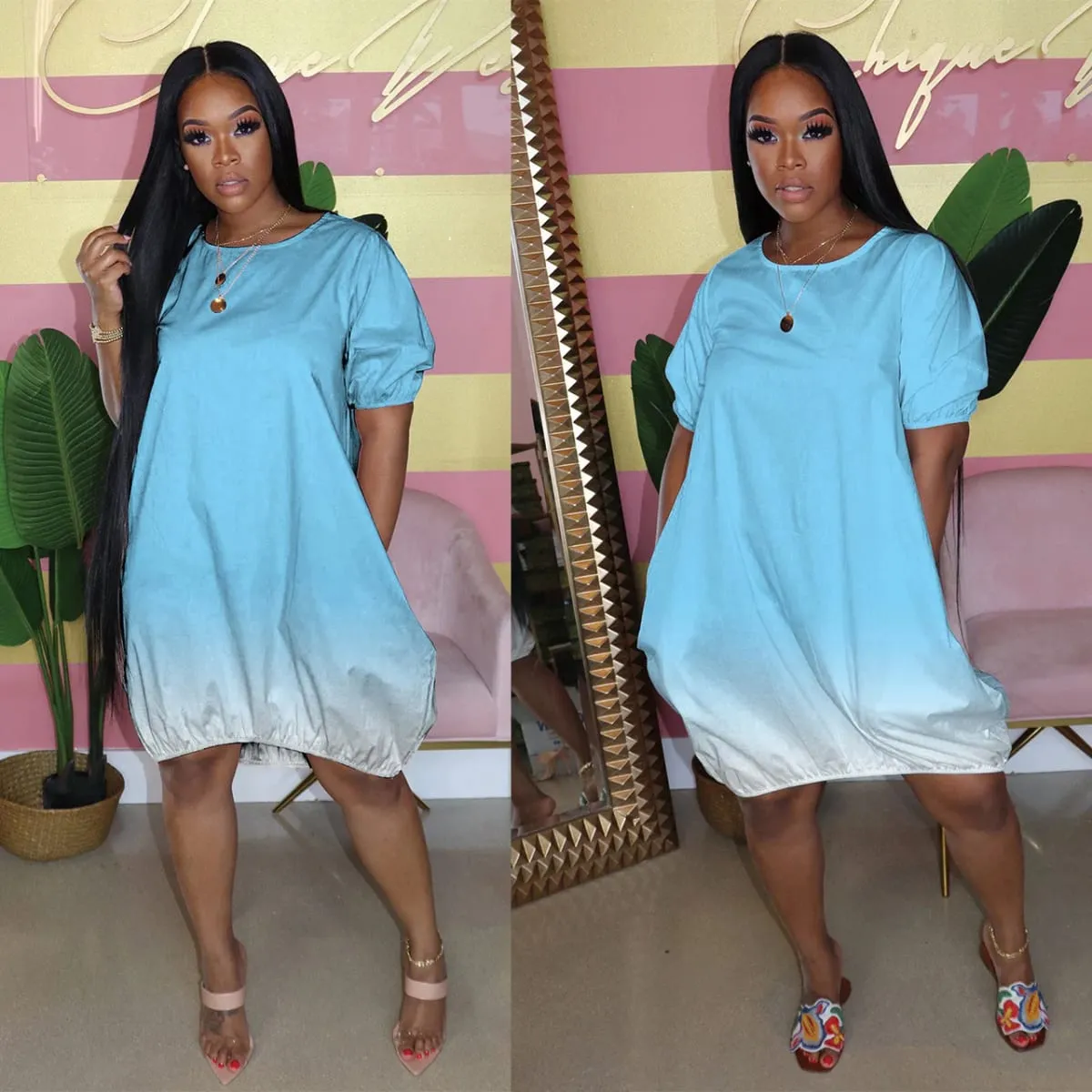 2024 European and American Cross-border New Product Oversized Women's Clothing New Casual Gradient Dress