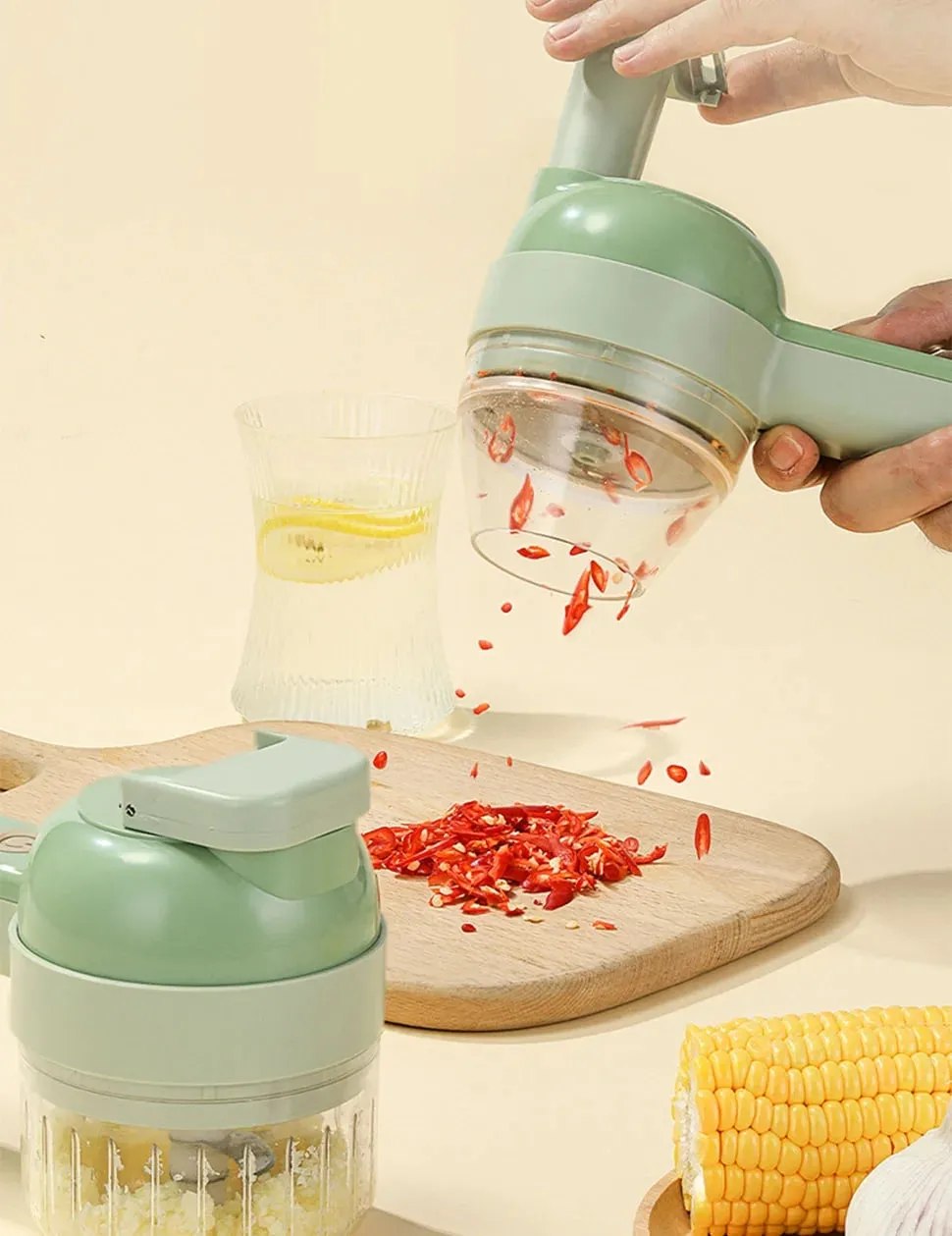 4 In 1 Vegetable Cutter Multifunctional Handheld Electric Wireless Chop Garlic Mash Minced Slice Onion Cutting Cooking Gadget — image 7