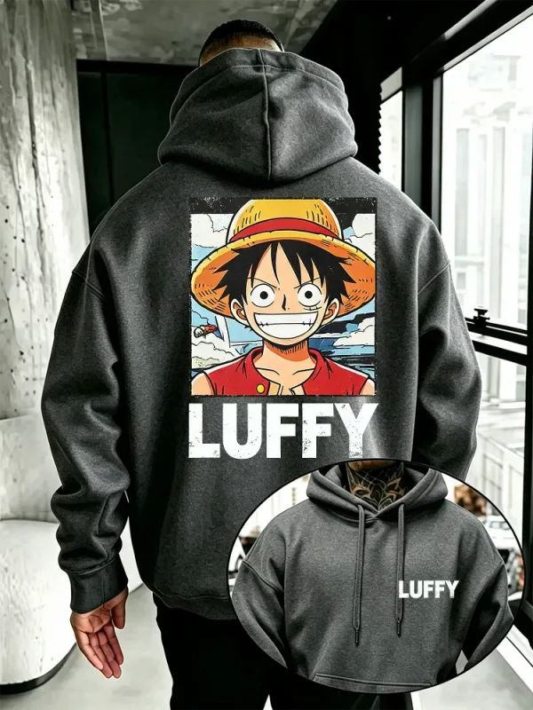 Felpa con cappuccio anime One Piece, felpa pullover ampia con stampa sul davanti e sul retro del personaggio dei cartoni animati di Rufy vintage per gli appassionati di manga
