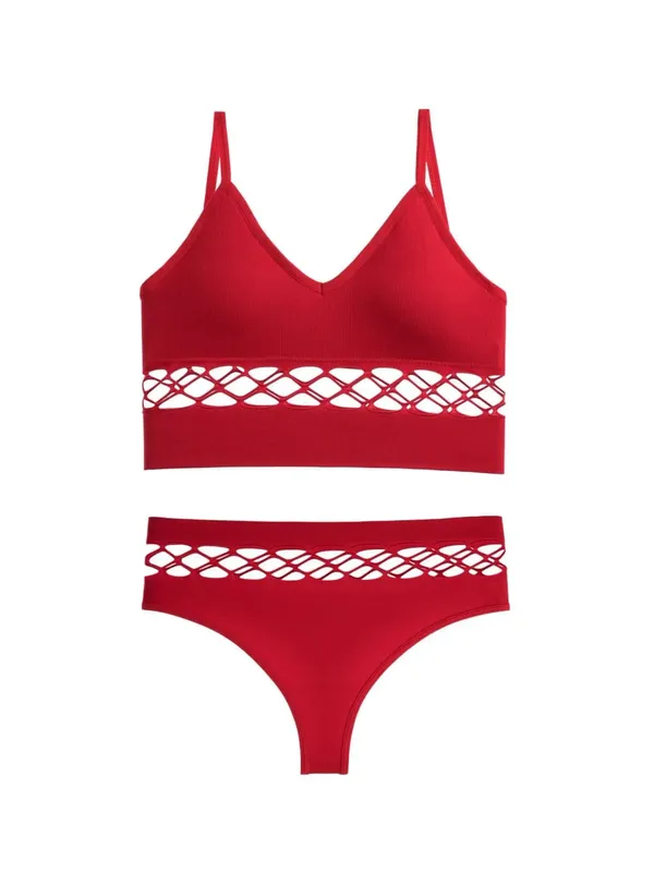 Set di lingerie sottile scavato per le donne Reggiseno push up con busto piccolo senza fili Canotta sportiva traspirante taglie forti — image 12