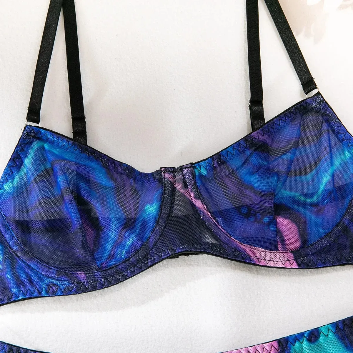 Sexy Perspective Breast Gather Printed Lingerie Set with Gloves Leg Set for Women's Five Piece Set Female Fun Bra & Brief Sets — image 4