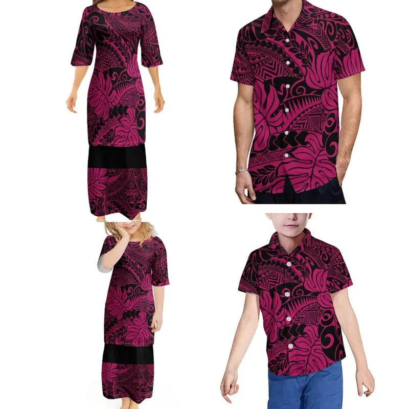 Polynesian Retro Tribal Print Ethnic Design Custom New Women'S Puletasi Men'S Shirt Adult Children Samoan Family Clothing — image 4
