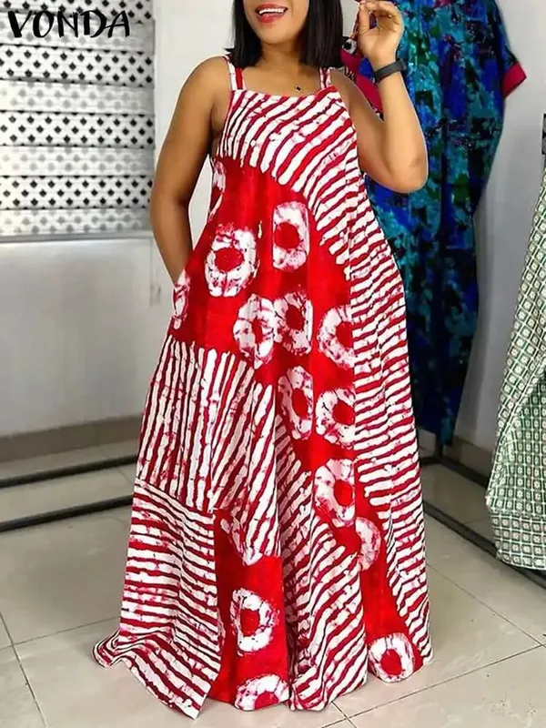 Plus Size 5XL Summer Bohemian Printed Maxi Dresses Sleeveless Party Beach Sundress Tank Long Vestido Casual Holiday Robe