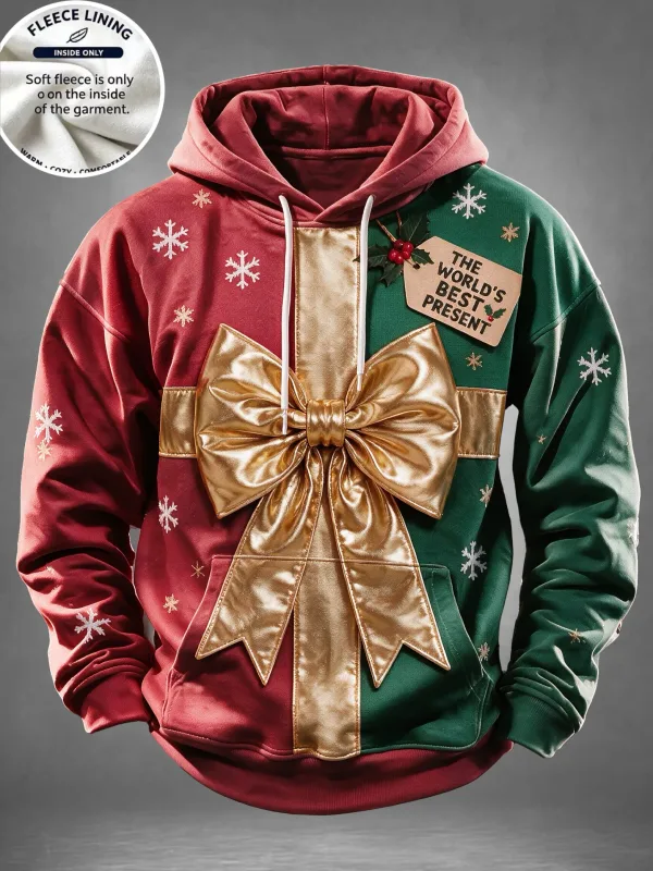 Men Fleece Lined Hoodie Santa Beer Christmas Tree Print Pullover Hooded Sweatshirt Holiday Hoody — image 8