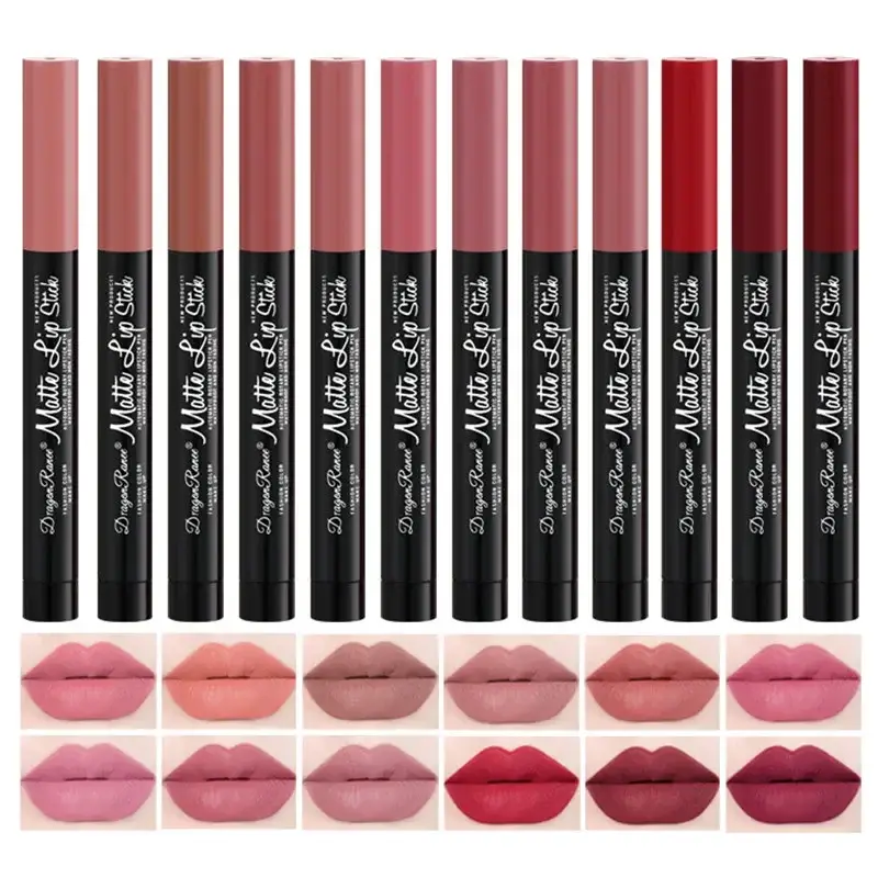 12 Colors Lipstick Pencil Matte Velvet Waterproof Long-lasting Non-stick Cup Lip Stick Sexy Rose Red Automatic Lip Liner Makeup — image 1
