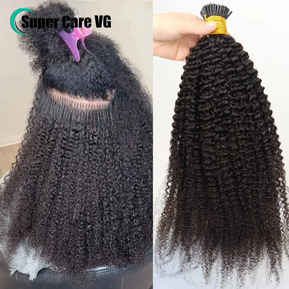 100g 4B 4C Afro Kinky Curly I Tip Human Hair Extensions For Women Brazilian Remy Hair 1g strand Easy Stick Micro LiIk I Tip Hair — image 2