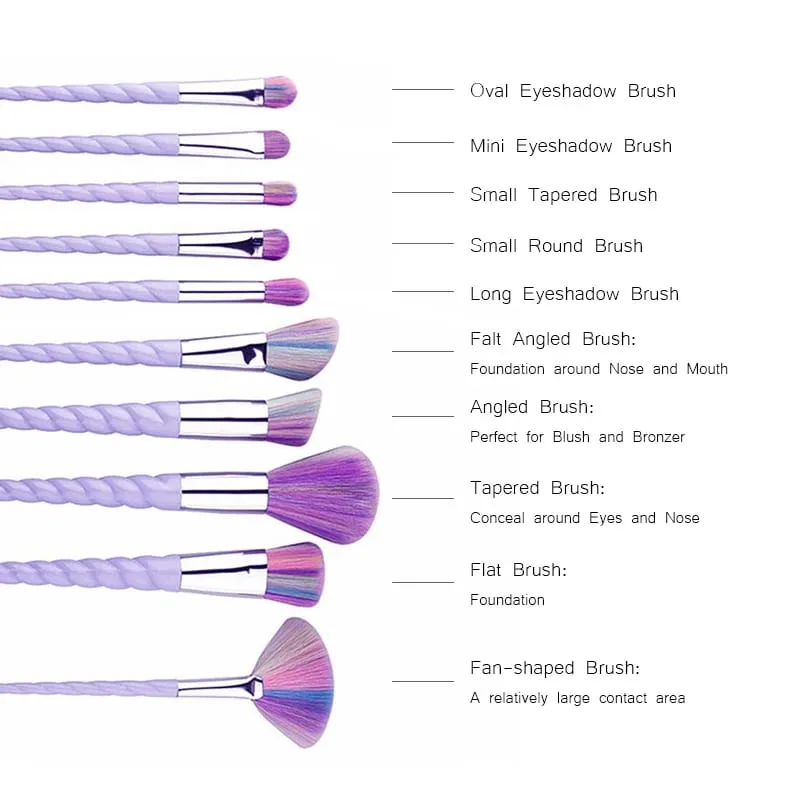 10pcs Unicorn Makeup Brushes With Colorful Bristles Handles Fantasy Makeup Brush Set Foundation Eyeshadow Unicorn Brush Kit — image 2
