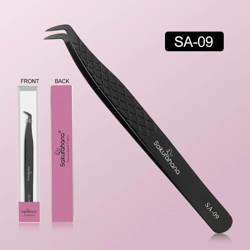 Professional Eyelash Tweezers Black Fiber Tip For Lash Extensions Mega Volume Mink Lashes Tool Makeup Artist Kit