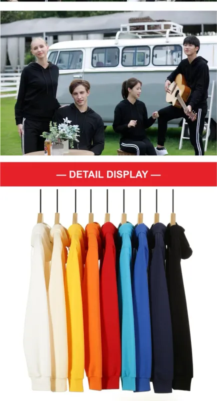 Fashion 9 Colors High-Quality Pullovers Custom Logo Printed Personal Group Brand Embroidery Men and Women 100% Cotton Hoodies — image 3