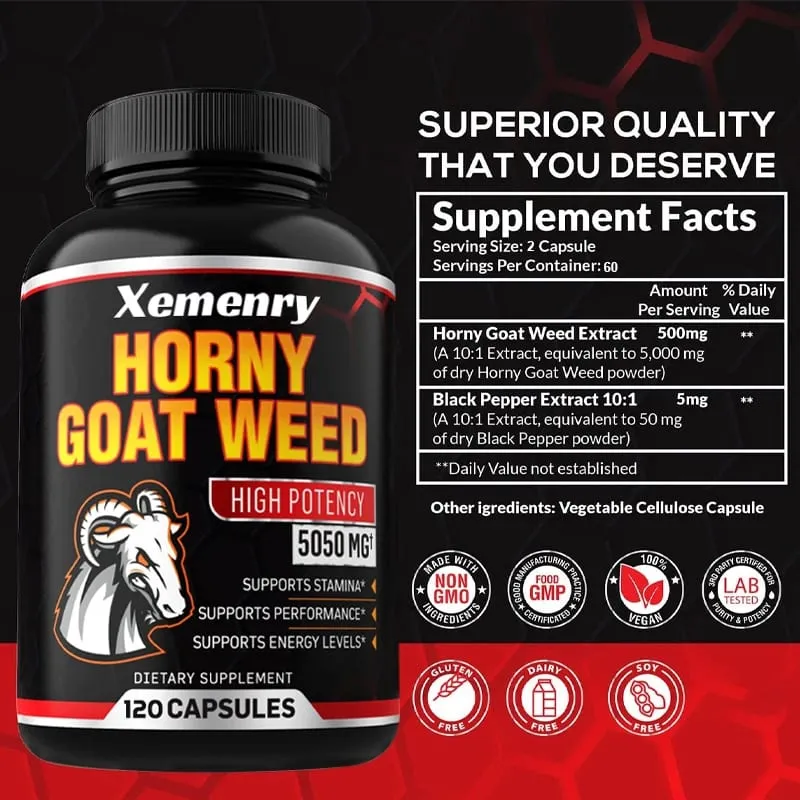 Men's Horny Goat Weed Capsules 5050 mg Formula Contains Black Pepper Extract — image 2