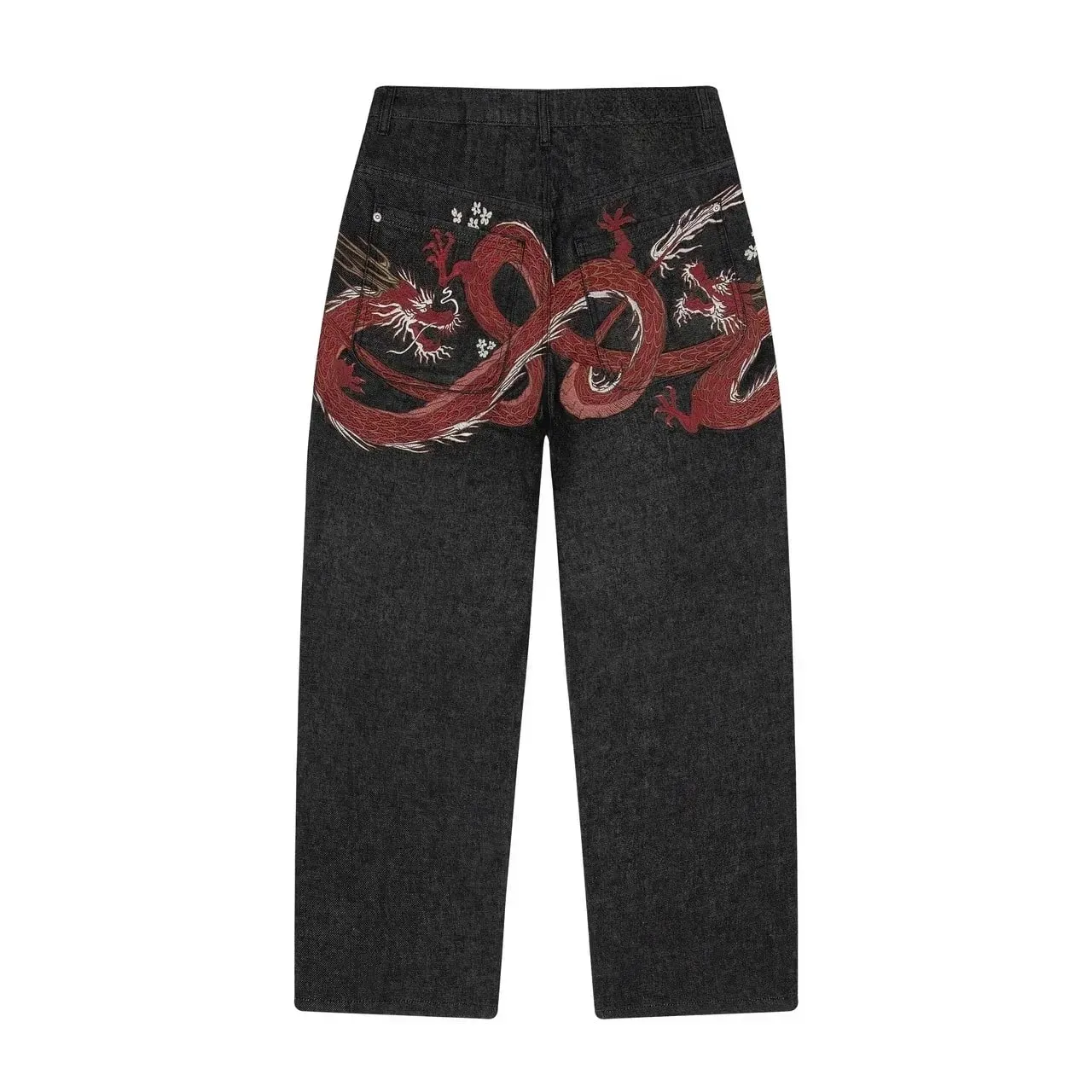 Y2K Harajuku jeans Goth vintage plum blossom embroidery pattern wide leg pants men women denim fabric American style street wear — image 12