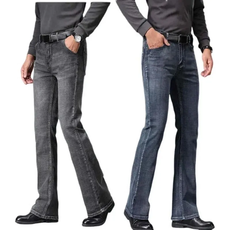 Smoke Gray Flared Jeans Of The 1980s Men High Waisted Wide Boot Cut Pants Wde Leg Denim Trousers — image 2