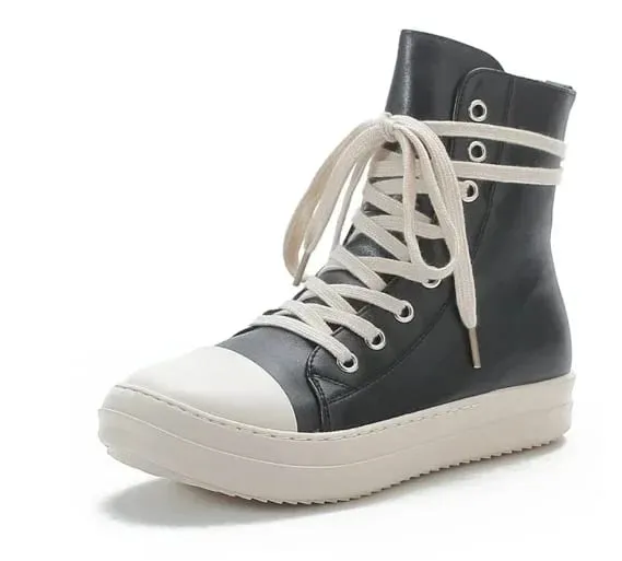 Man High-top Shoes Flat Platform Leather Men's Sneakers Luxury Designer Street Woman Canvas Shoes Casual Lace Up Ankle Boots — image 12