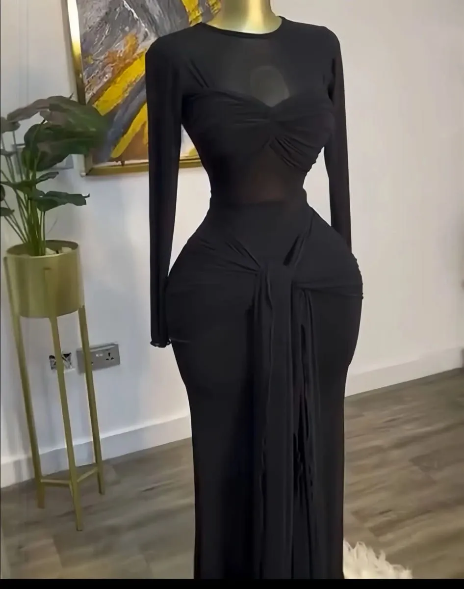 CM.YAYA Women Mesh See Though Long Sleeve Maxi Bowknot Long Dress 2025 Evening Sexy Club Party Evening High Street Dresses — image 5