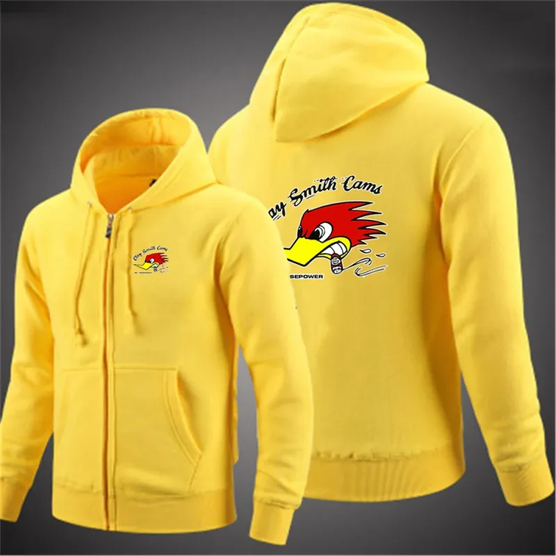 2024 Spring Autumn Men's Mr. Horsepower Clay Smith Cams Logo Print Solid Color Zip Long-Sleeved Streetwear Casual Hooded Hoodies