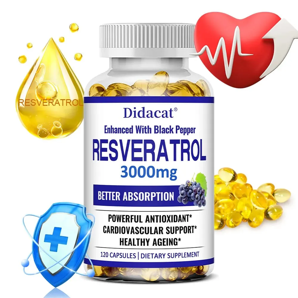 Resveratrol 3000 Mg Antioxidant Supports Brain Immune Joint and Cardiovascular Health Improves Skin Gluten Free Non-GMO — image 2