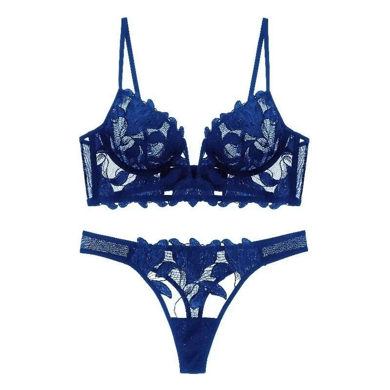 Feminino vermelho floral renda lingerie conjunto puro underwire copo fino sutiã combinando tanga calcinha sexy oco íntimos — image 9