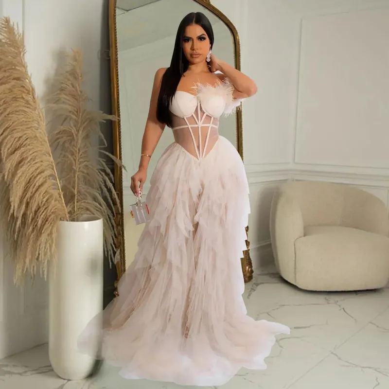 CM.YAYA Women Tierred Mesh See Though Off Shoulder Sweetheart Collar Maxi Long Floor Length Dress Evening Sexy Party Dresses — image 10