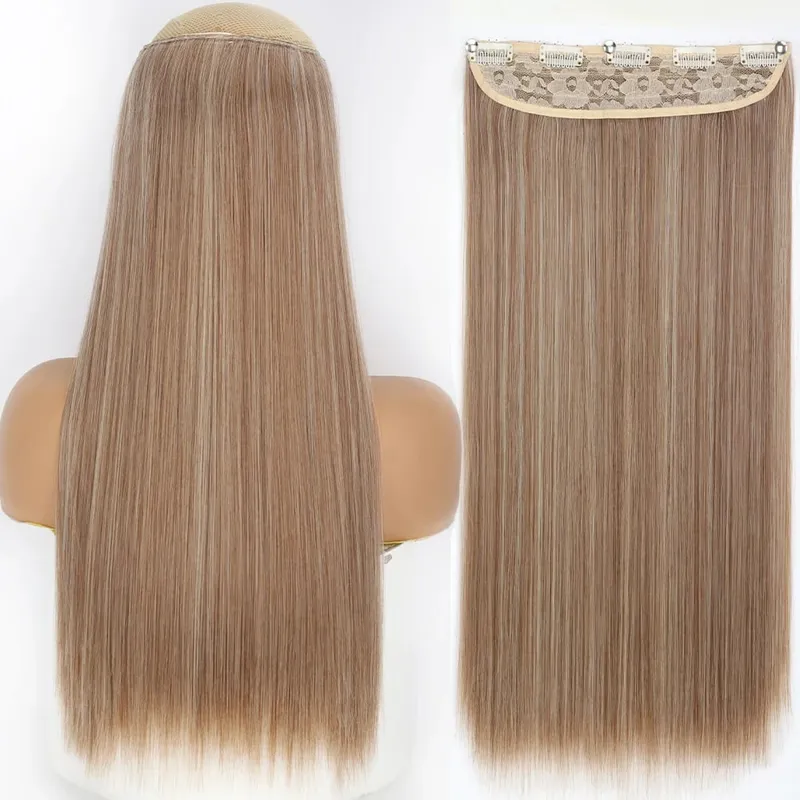 32inch Synthetic Hair Extensions One Piece 5 Clips Long Straight High Temperature Fiber Black Brown Hairpiece — image 18