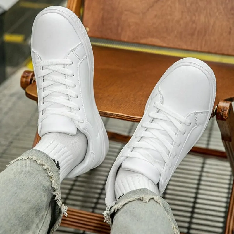 Men's Shoes White Sneakers PU Leather Solid Men Casual Shoes Lightweight Soft Women Vulcanized Shoes Couple Lace-up Running Shoe