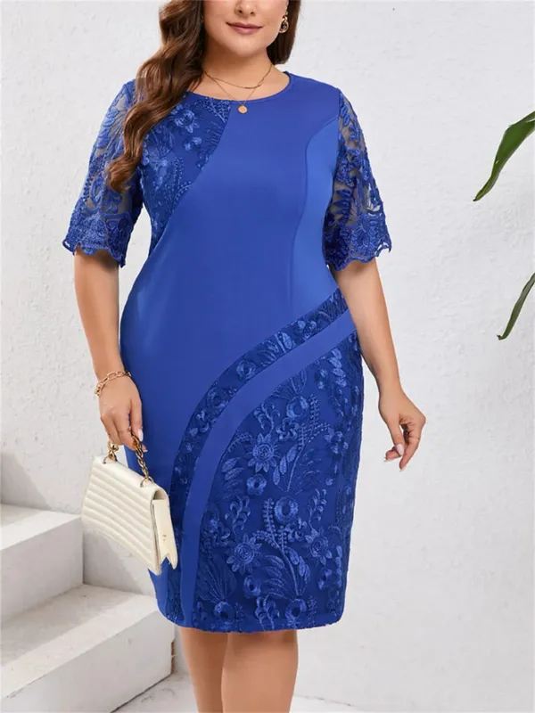 Plus Size Embroidered Lace Half Sleeve O-Neck Dress Women's Summer Autumn Cocktail Party Elegant Bodycon Midi Dresses — image 6