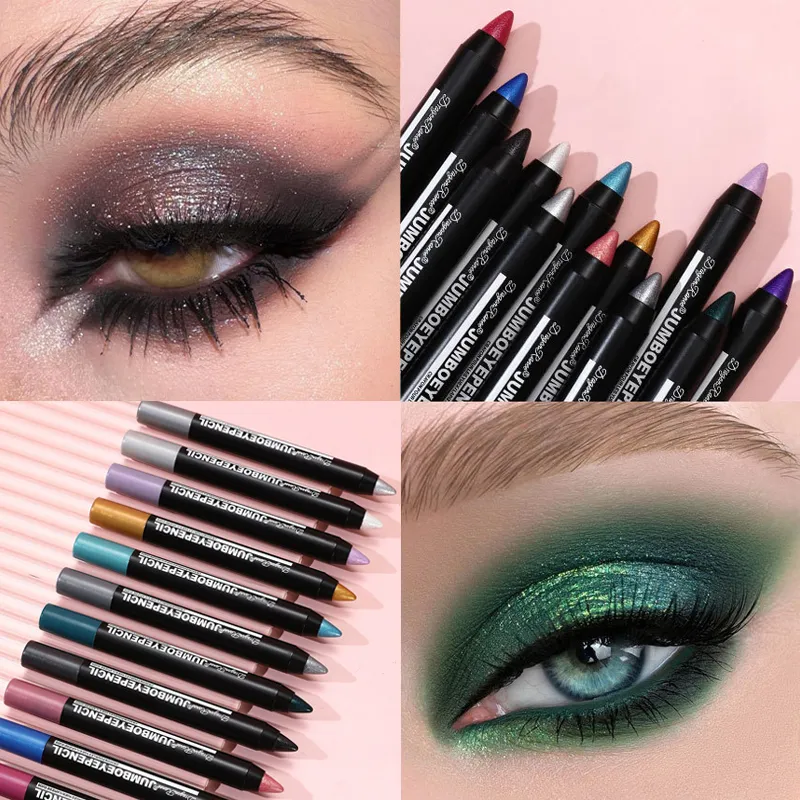 Smoky Dark Green Eyeshadow Pencil Stick Waterproof Pearlescent 12 Colors Metallic Glitter Eye Shadow Highlighter Pen Makeup Tool — image 2