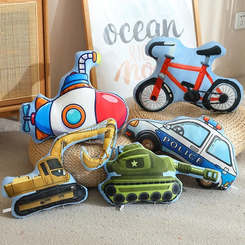 Public Transportation Colorful Plush Pillow Stuffed Excavator Motorbike Tank Airplane Sofa Room Decor Cushion Men Present — image 2
