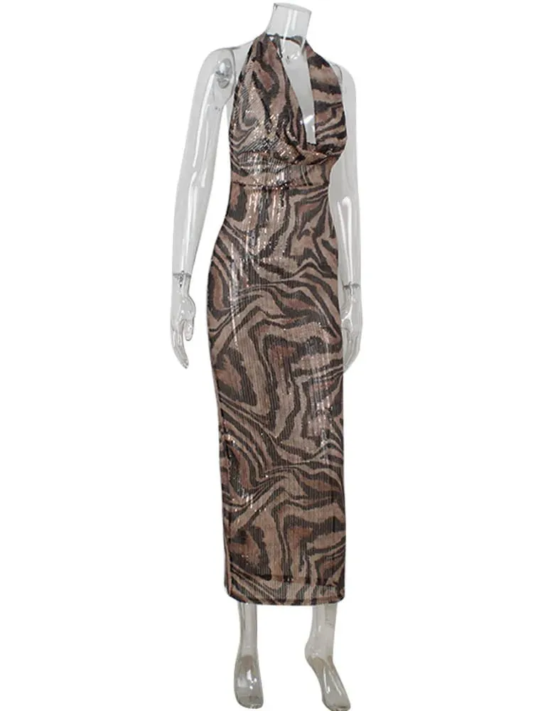 Leopard Printed Bodycon Sheath Party Women Dresses Sleeveless V Neck Backless Outfits Sexy Club Female Vestidos Robes — image 6
