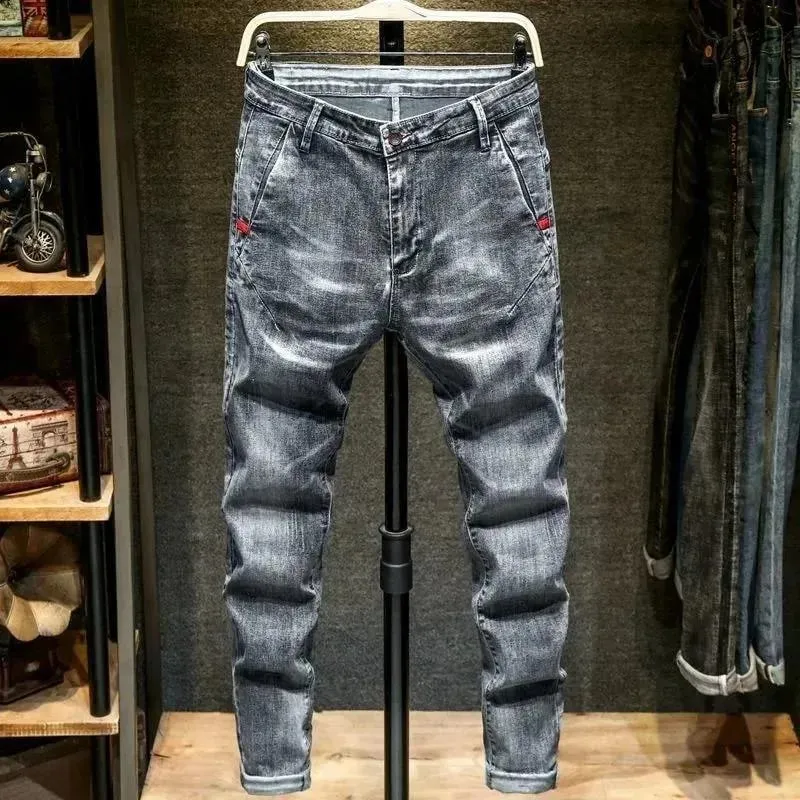 Spring and Autumn Trend Solid Color Straight Leg Stretch Denim Jeans Men's Casual Slim Fit Comfortable Sports High-Grade Jeans