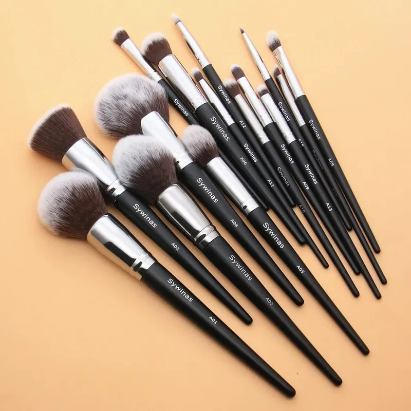 Sywinas Makeup Brush Set Kit 15pcs High Quality Black Natural Synthetic Hair Professional Makeup Brushes Tools — image 2