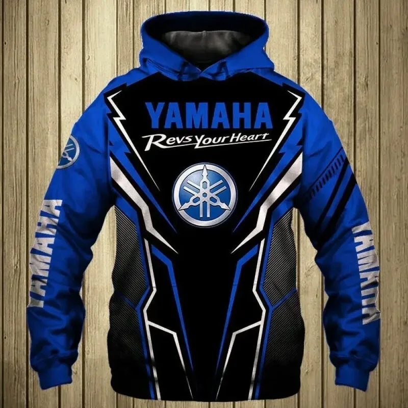 Ang Yamaha men's 3D printed motorcycle hooded pullover shirt na angkop para sa pagsusuot sa kalye at pagsakay sa motorsiklo