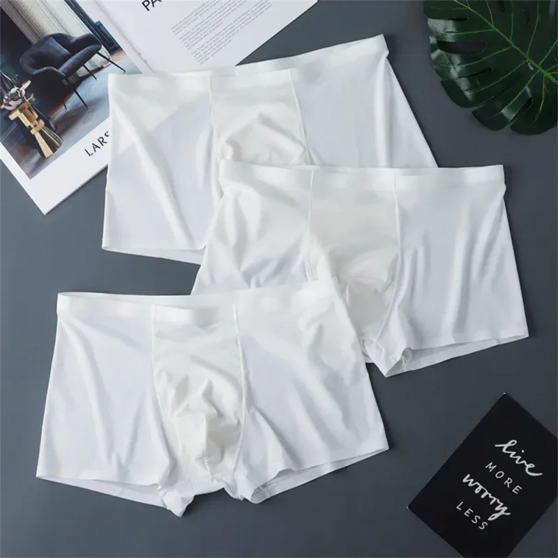 3PCS High Quality Men's Ice Silk Underwear Summer Thin Breathable Seamless Panties Sexy Male Underpants Plus Size