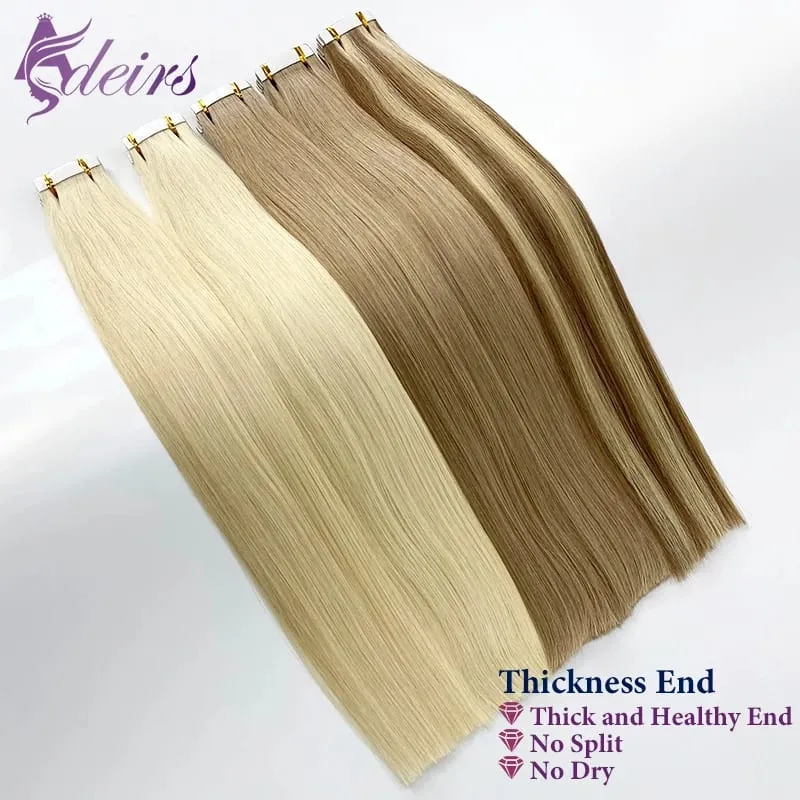 Tape in Human Hair Extensions Natural Seamless Invisible Soft 14"-24" Real Natural Hair Remy Quality Straight Black Brown — image 5