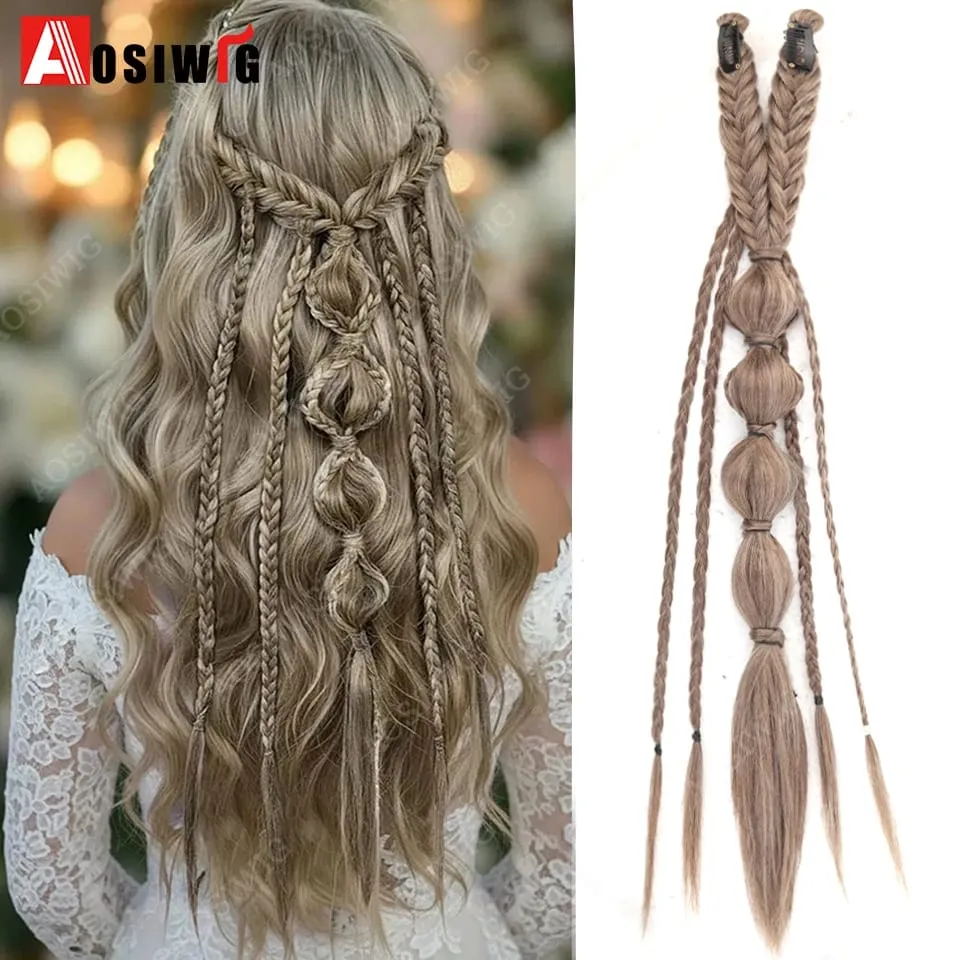 Bohemian BB Clip Braided Hair Extension Bubble Braid Hair Pin Handmade Braid Hair Piece Vintage Wedding Hair Accessories For Wom — image 10