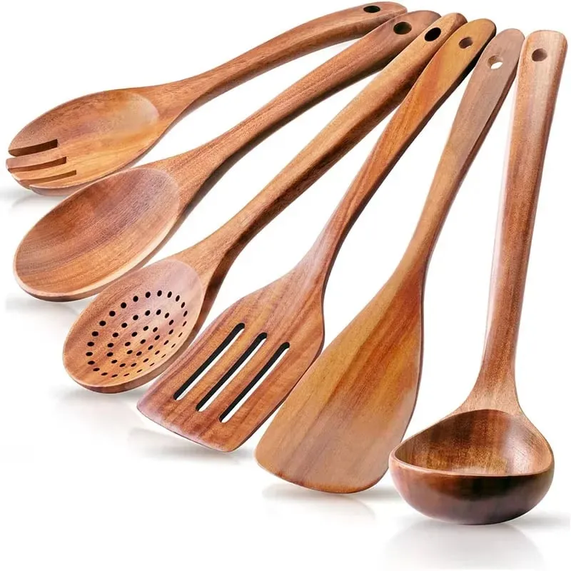10 Pack Natural Teak Wooden Kitchen Utensil Set Wooden Spoons Spatula Cooking Utensil Set For Cooking Baking JT503