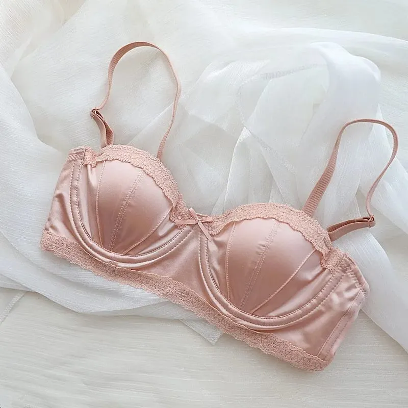 French girly underwire push-up bra Sweet lace edge half cup lingerie women's thin cup with anti-sagging bra set — image 8
